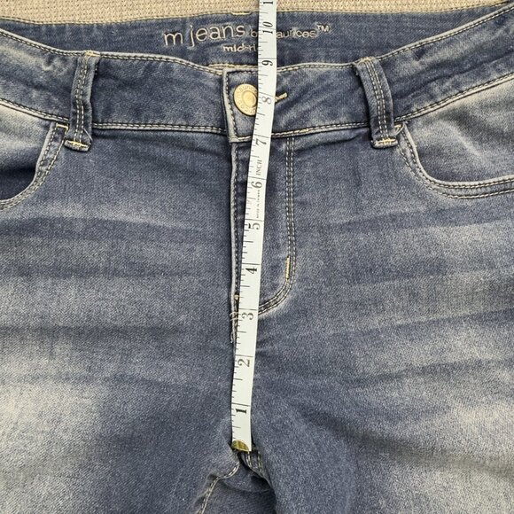 M Jeans By Maurices Womens Size M Reg Blue Denim Jeans Red Plaid Cuff Med Wash - Picture 10 of 15